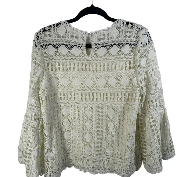 Ellison Off White Boho Lace Crochet Bell Sleeve with Liner‎ Blouse Size Large - Picture 3 of 4